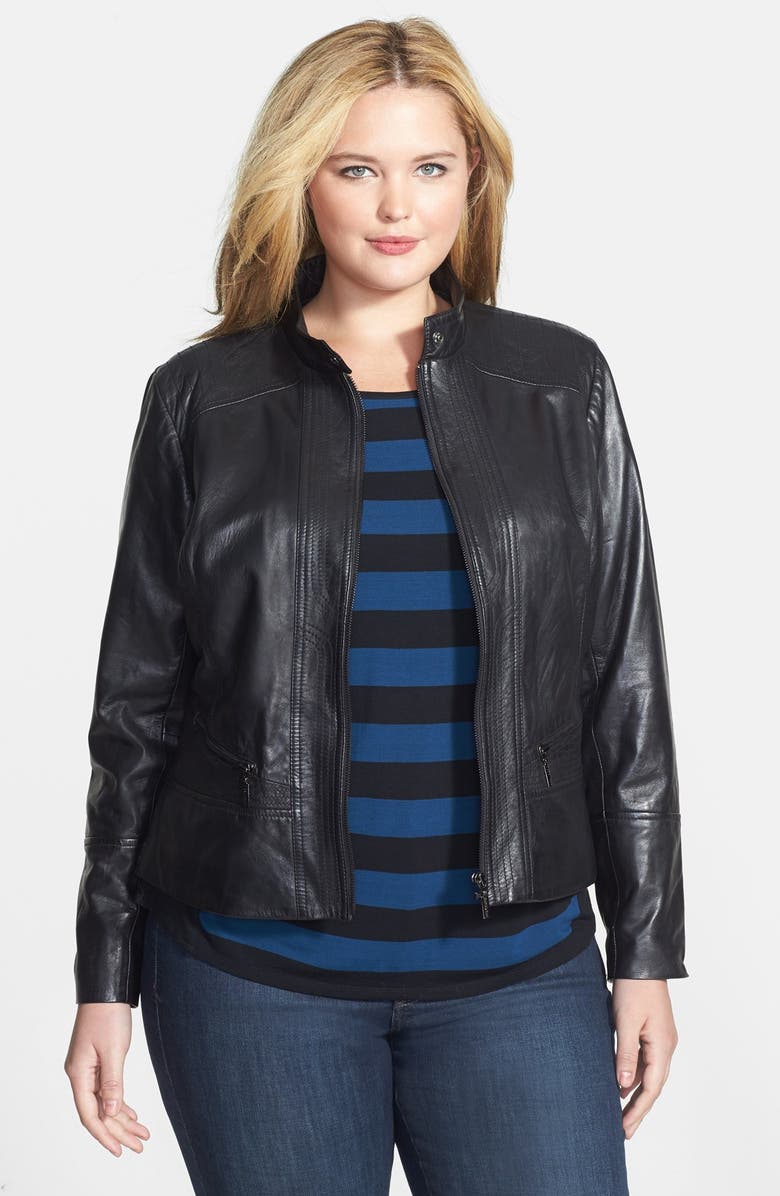 Bernardo Front Zip Leather Scuba Jacket, Main, color,