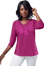 Jessica London Stretch Cotton Embroidered Tee