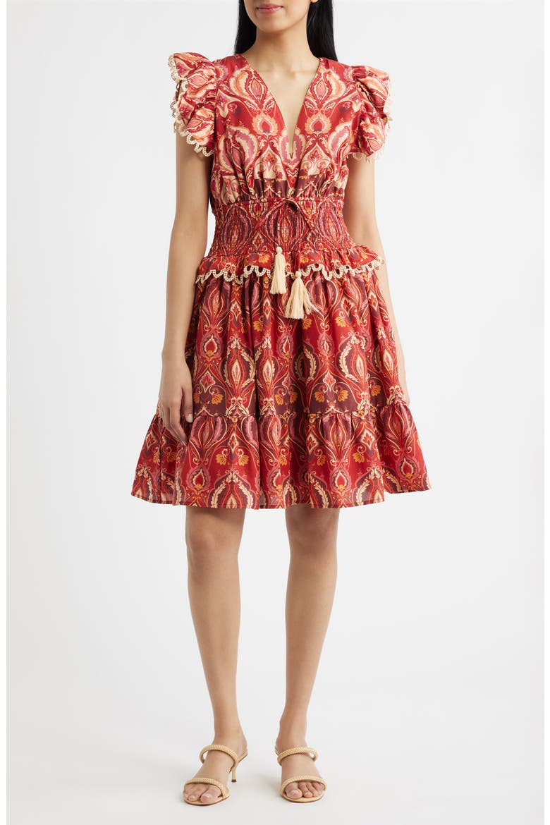 Smocked Waist Ruffle Dress, Main, color, RED MULTI