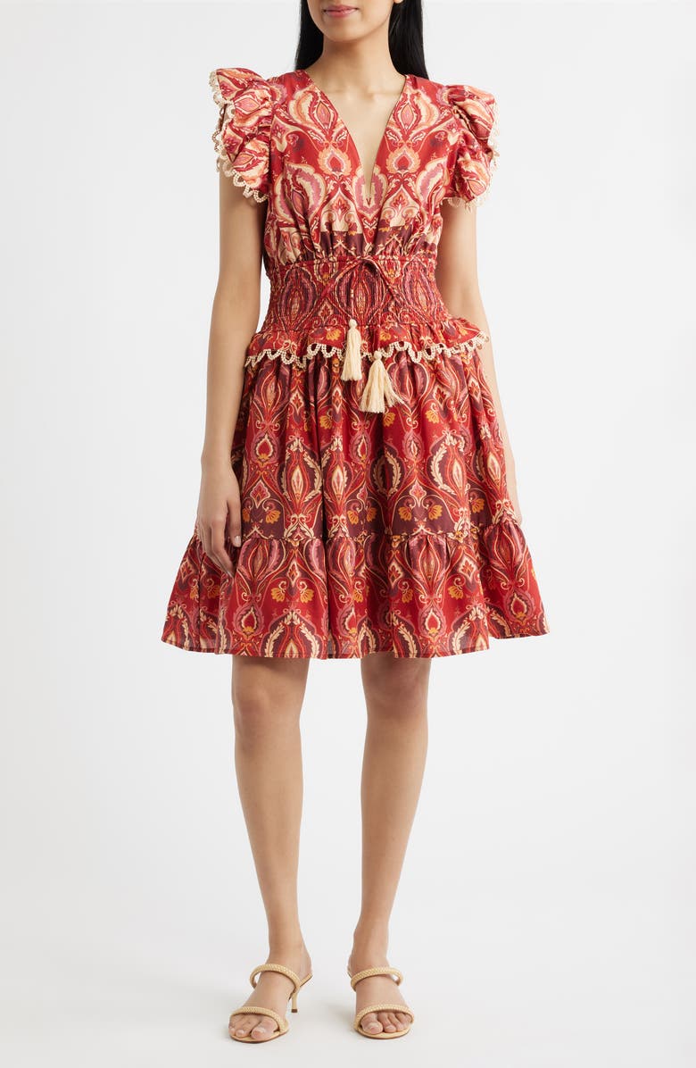 Julia Jordan Smocked Waist Ruffle Dress, Main, color, Red Multi