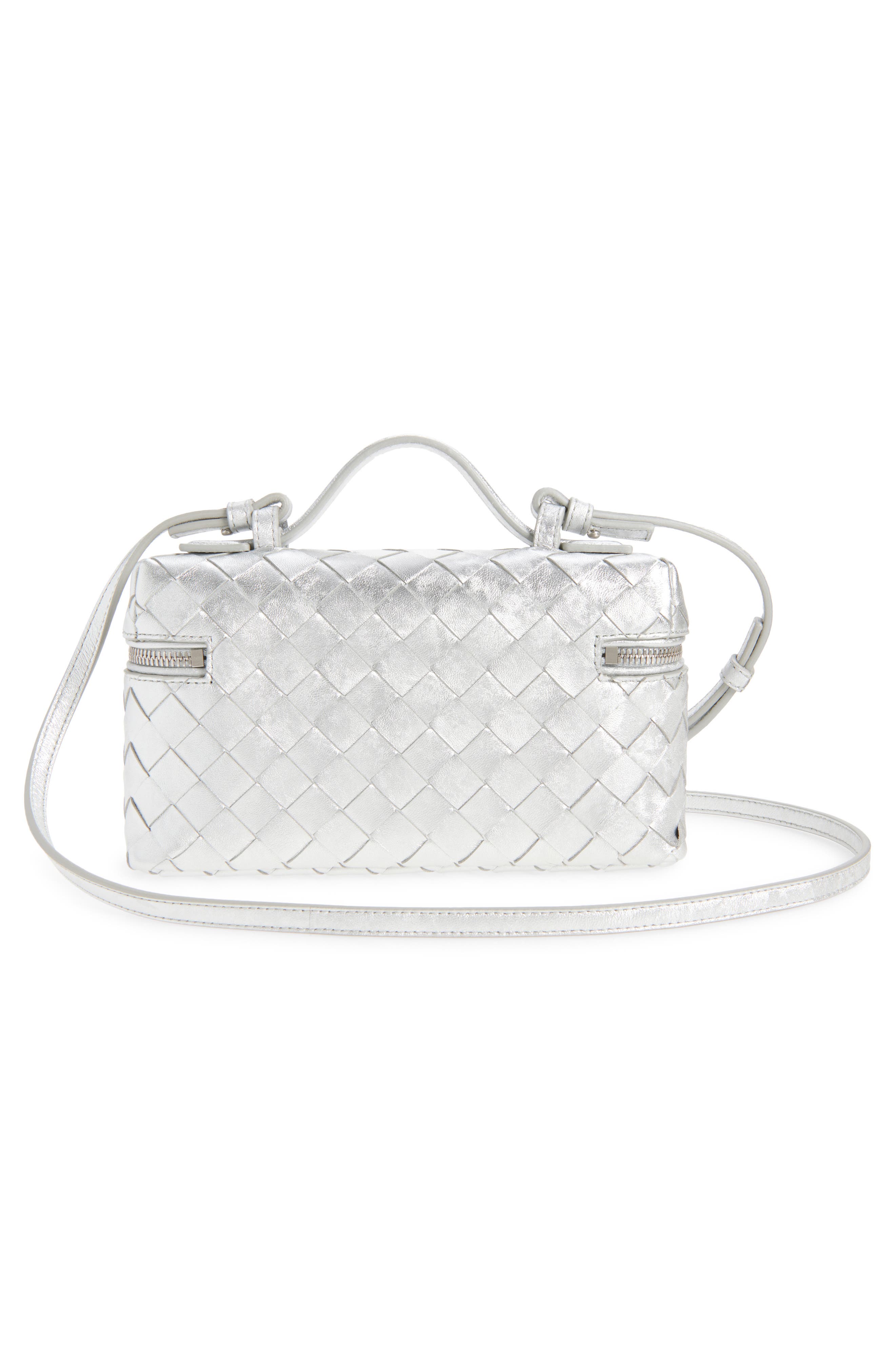Bottega Veneta Bang Bang Intrecciato Metallic Leather Crossbody Vanity Case, Alternate, color, 8101 Silver / Silver