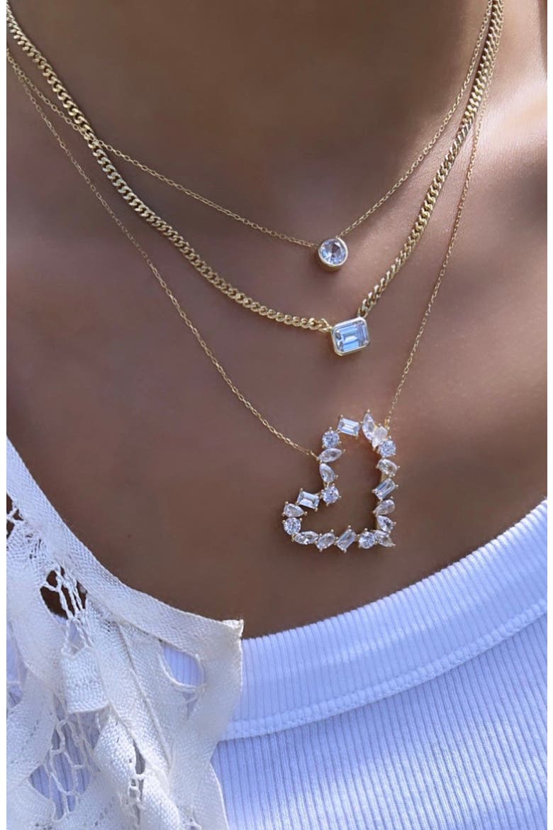 Mini Heart Bezel Pendant Necklace, Alternate, color, GOLD/ WHITE/ROUND CUT