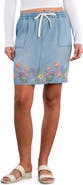 Billy T Floral Embroidered Drawstring Denim Miniskirt