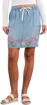 Billy T Floral Embroidered Drawstring Denim Miniskirt
