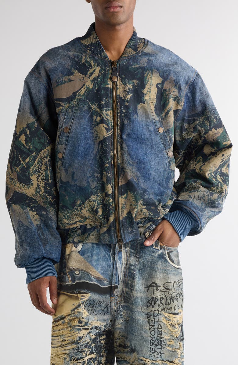 Acne Studios Print Denim Bomber Jacket, Main, color,