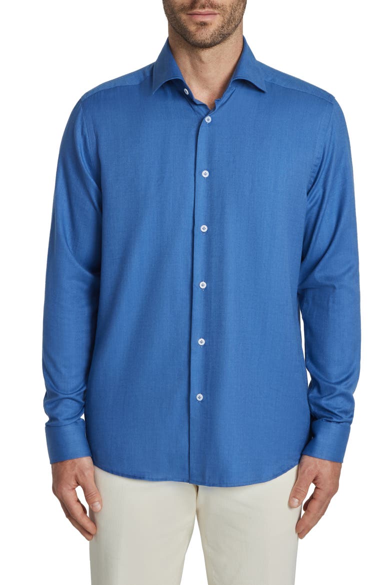 Bellamy Herringbone Cotton Blend Sport Shirt, Main, color, BLUE