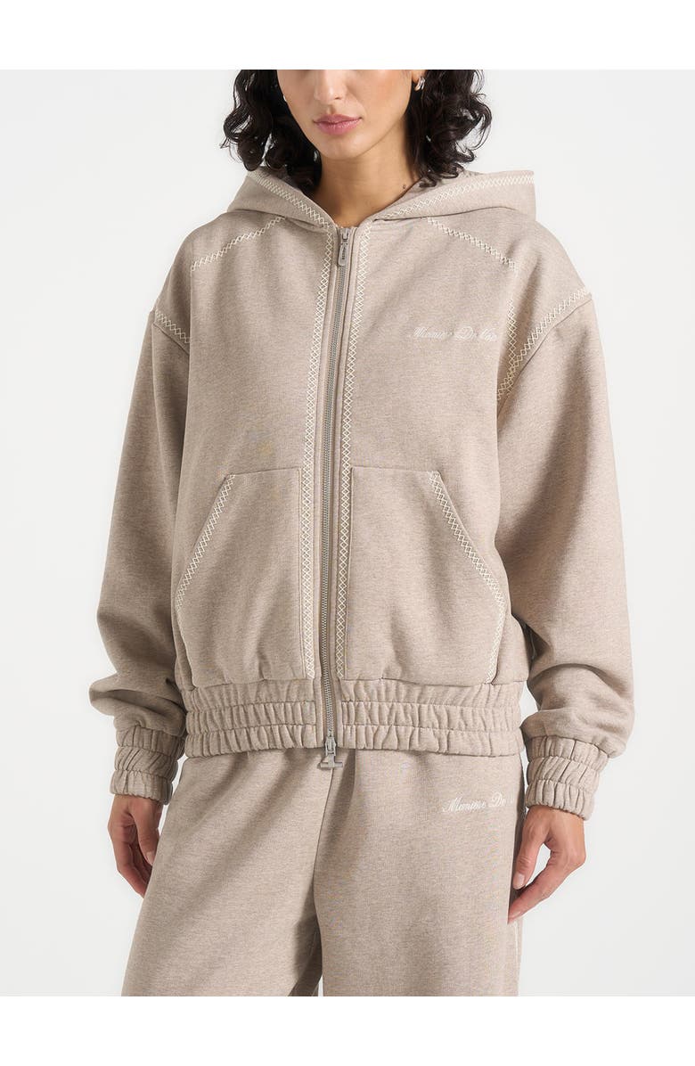 Manière De Voir Ollie Unisex Whipstitch Raglan Effect Zip Hoodie, Alternate, color, Taupe