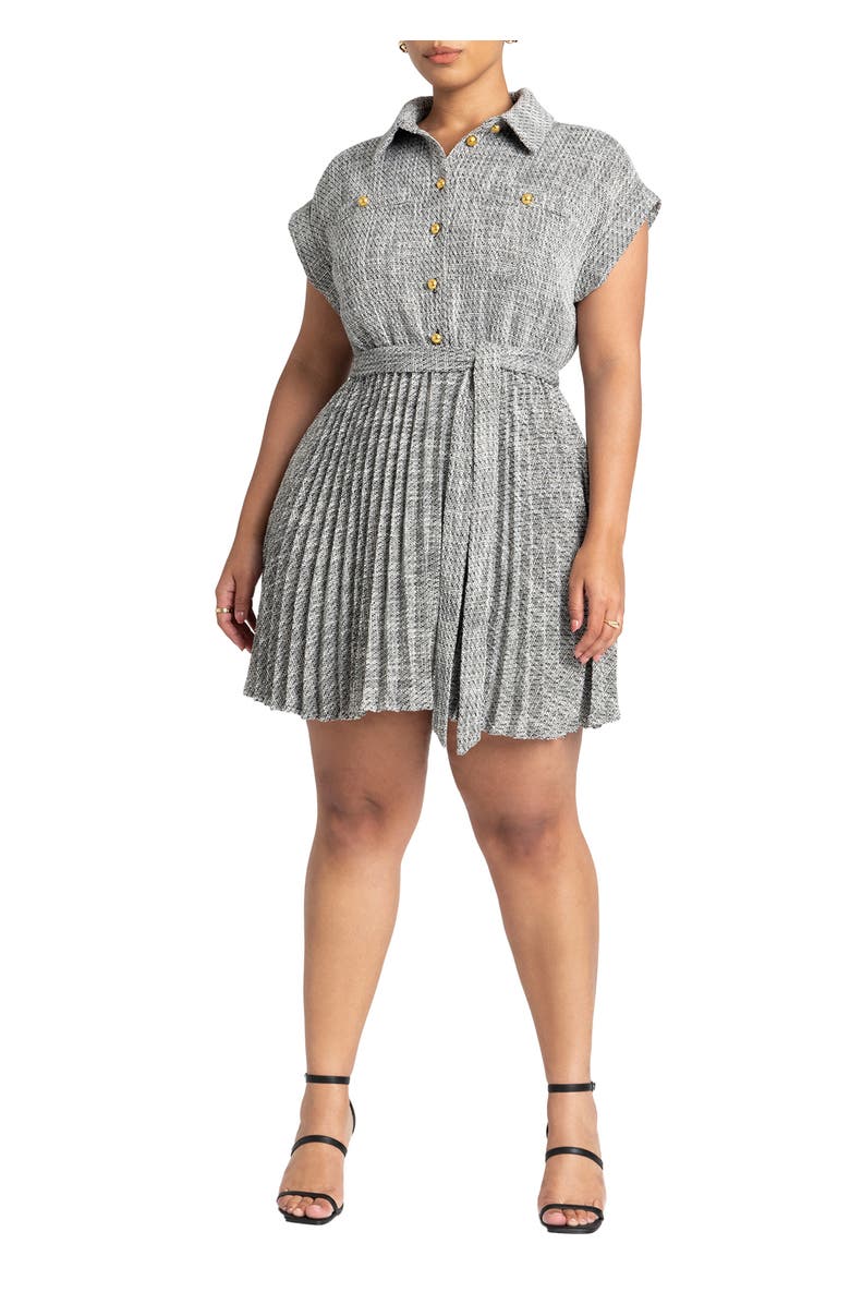ELOQUII Tweed Pleated Mini Shirt Dress, Main, color, 