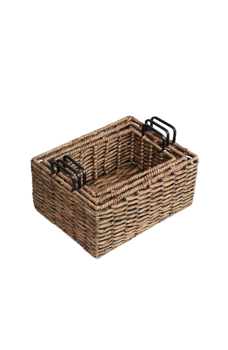 HAPPIMESS Handwoven Water Hyacinth Nesting Storage Baskets with Metal Handles, Alternate, color, Brown