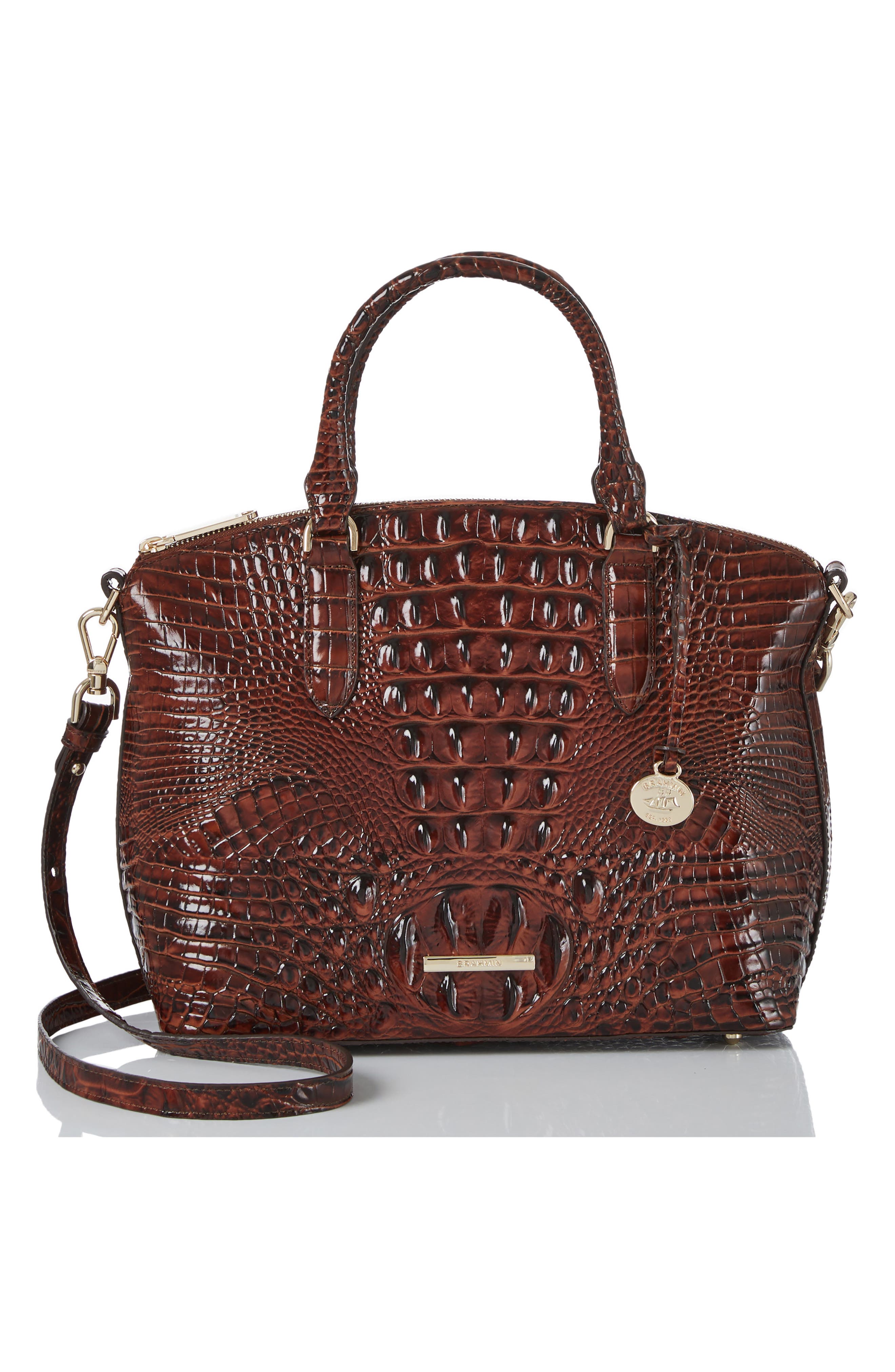 Brahmin Duxbury Croc Embossed Leather Satchel, Alternate, color, Dark Pecan