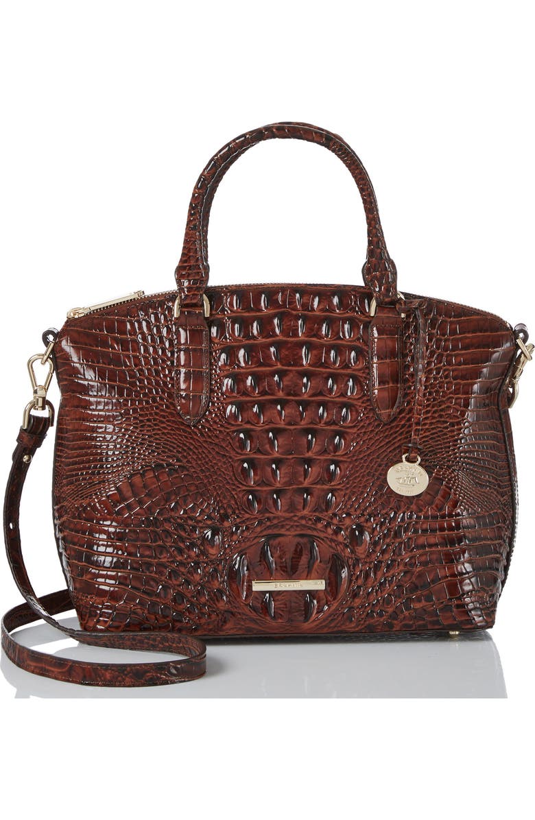 Brahmin Duxbury Croc Embossed Leather Satchel, Alternate, color, Dark Pecan