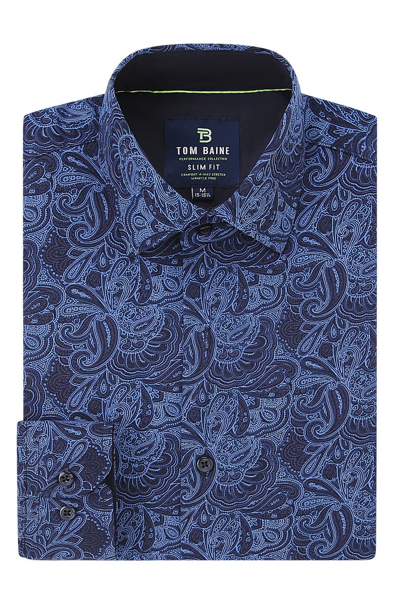 TOM BAINE Slim Fit Paisley Long Sleeve Button-Up Dress Shirt, Alternate, color, Blue