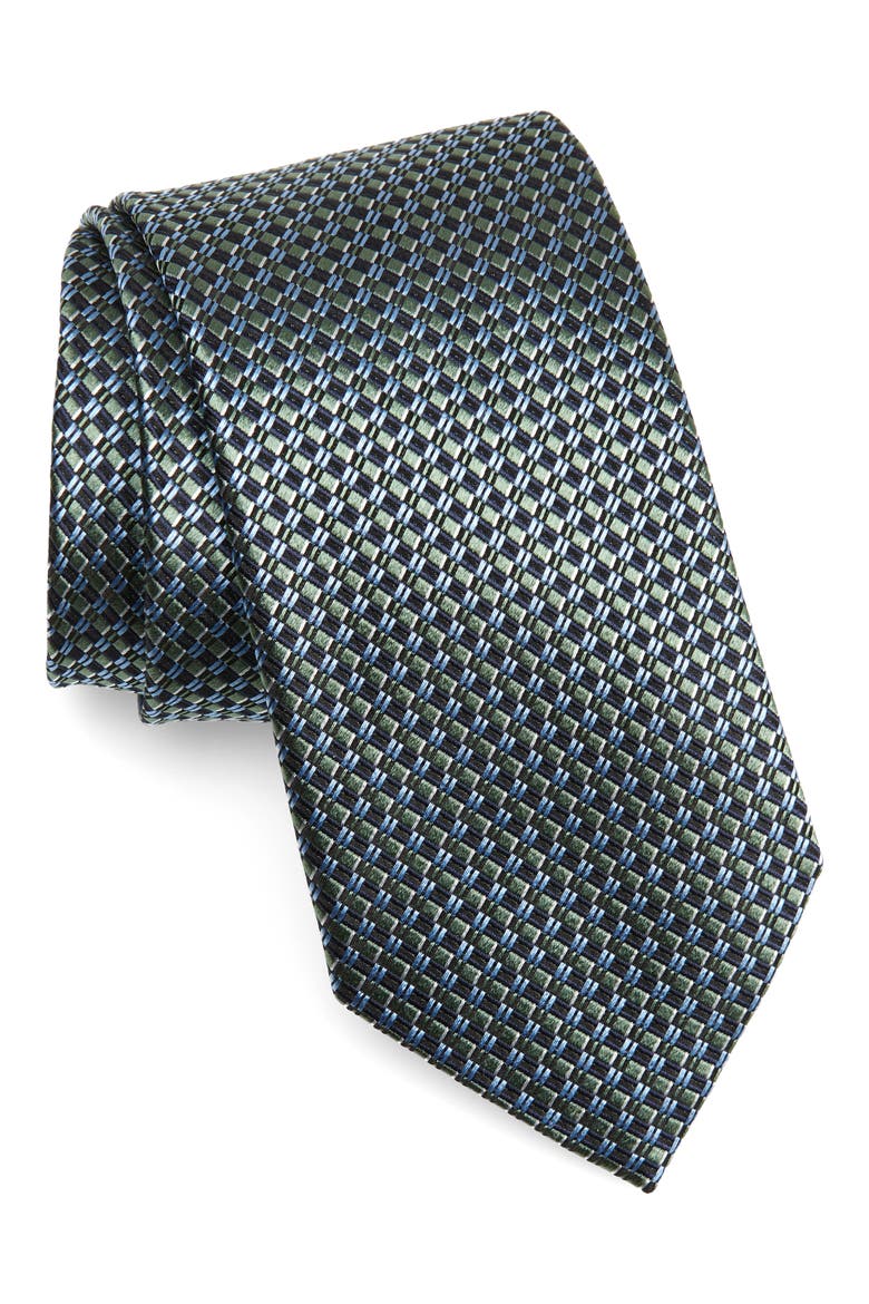 Paglie Geometric Pattern Silk Tie, Main, color, GREEN