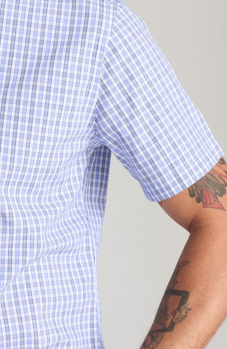 UNTUCKit Dante Gingham Check Wrinkle Free Short Sleeve Cotton Button-Up Shirt, Alternate, color, Blue