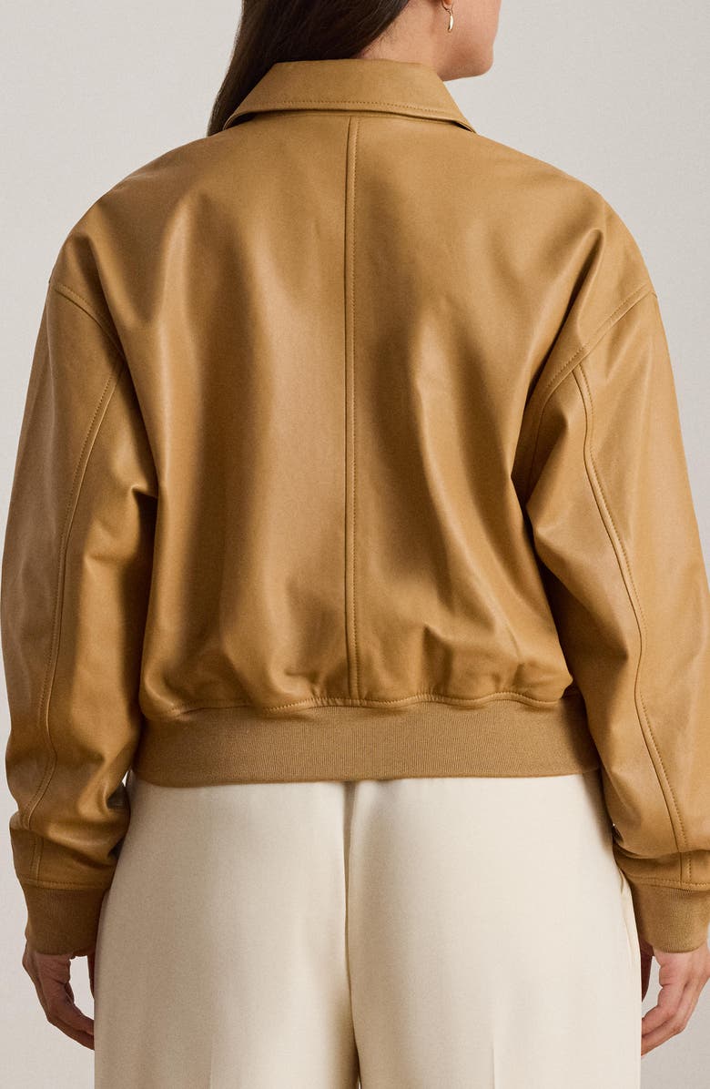 Lauren Ralph Lauren Lambskin Leather Flight Jacket, Alternate, color, Brown