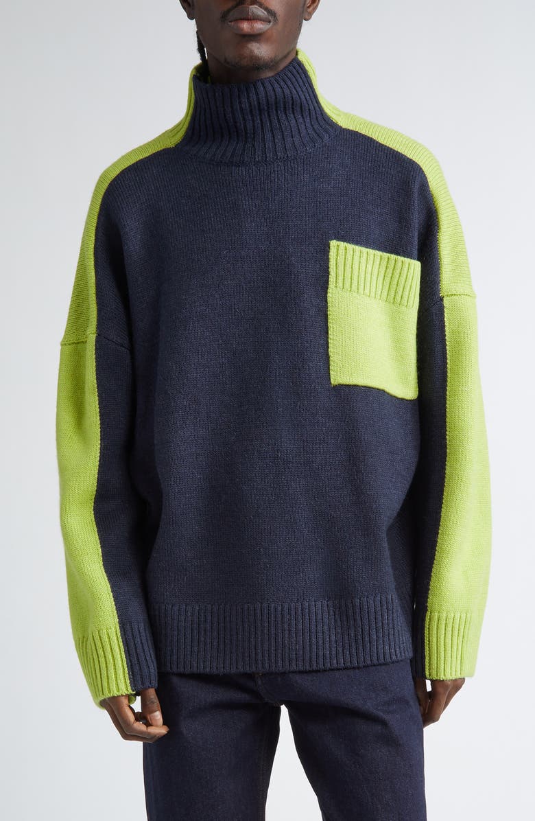 JW Anderson Two-Tone Patch Pocket Wool & Alpaca Blend Sweater, Main, color, 