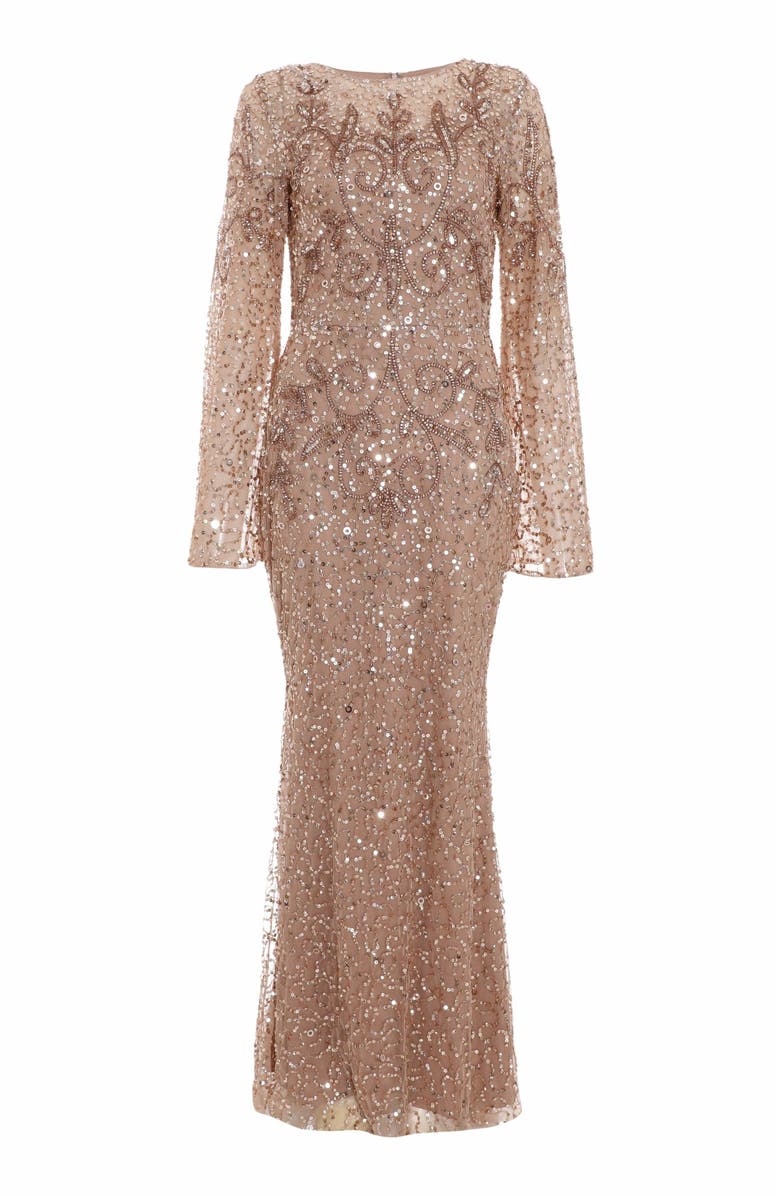 QUIZ Embellished Flutter Sleeve Evening Dress, Alternate, color, 