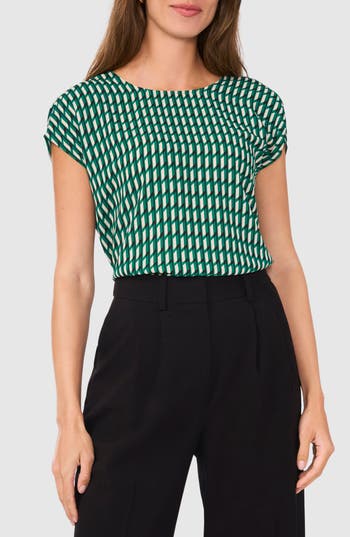 Halogen ® Geo Print Cap Sleeve Shell In Pine Needle Green
