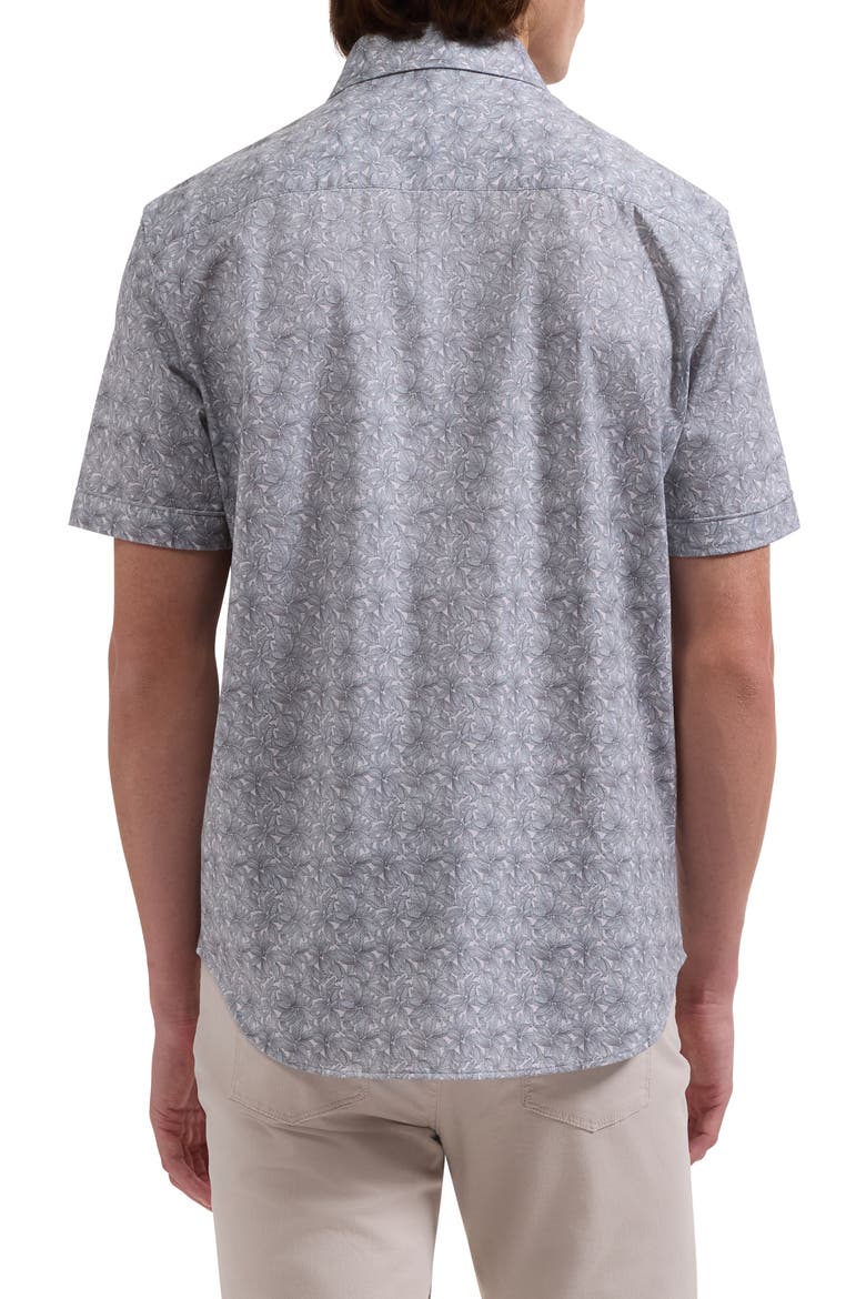 Miles OoohCotton® Leaf Print Short Sleeve Button-Up Shirt, Alternate, color, SHARK