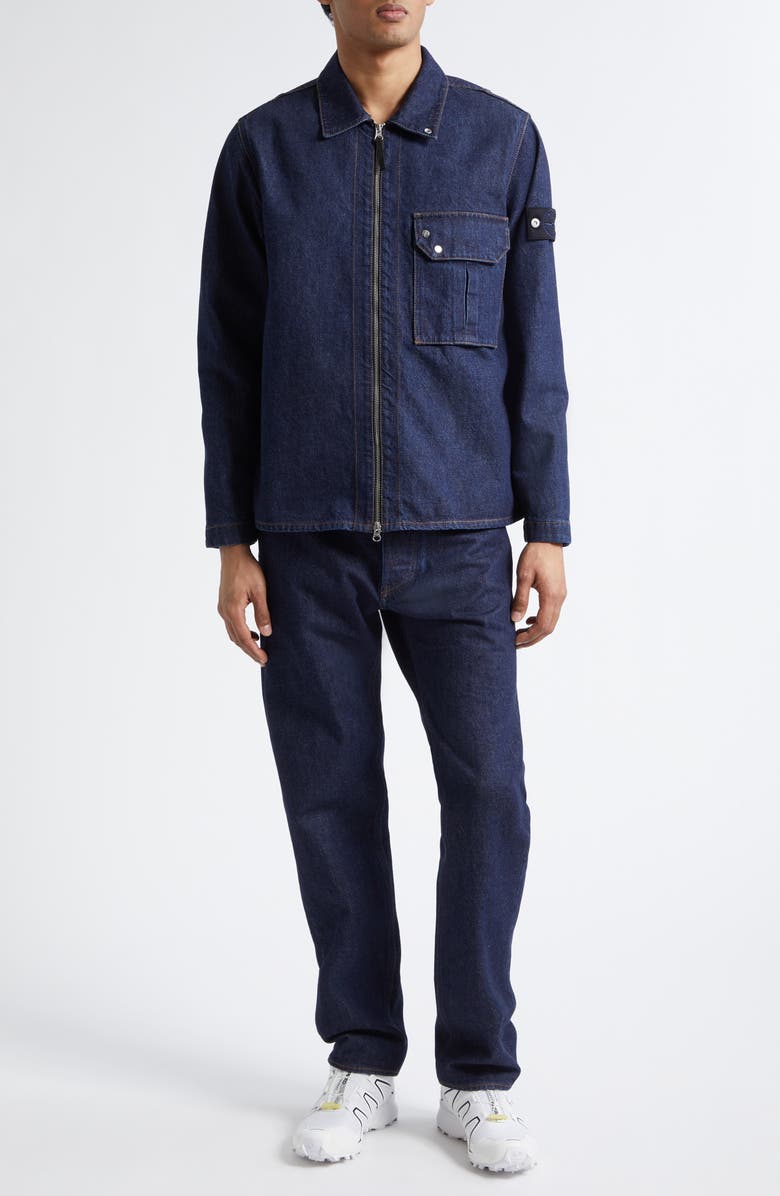 Stone Island Denim Zip Jacket, Alternate, color, Blue Rinse
