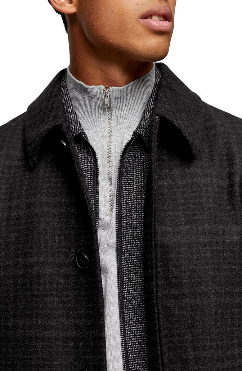 Topman Classic Fit Check Wool Coat, Alternate, color,