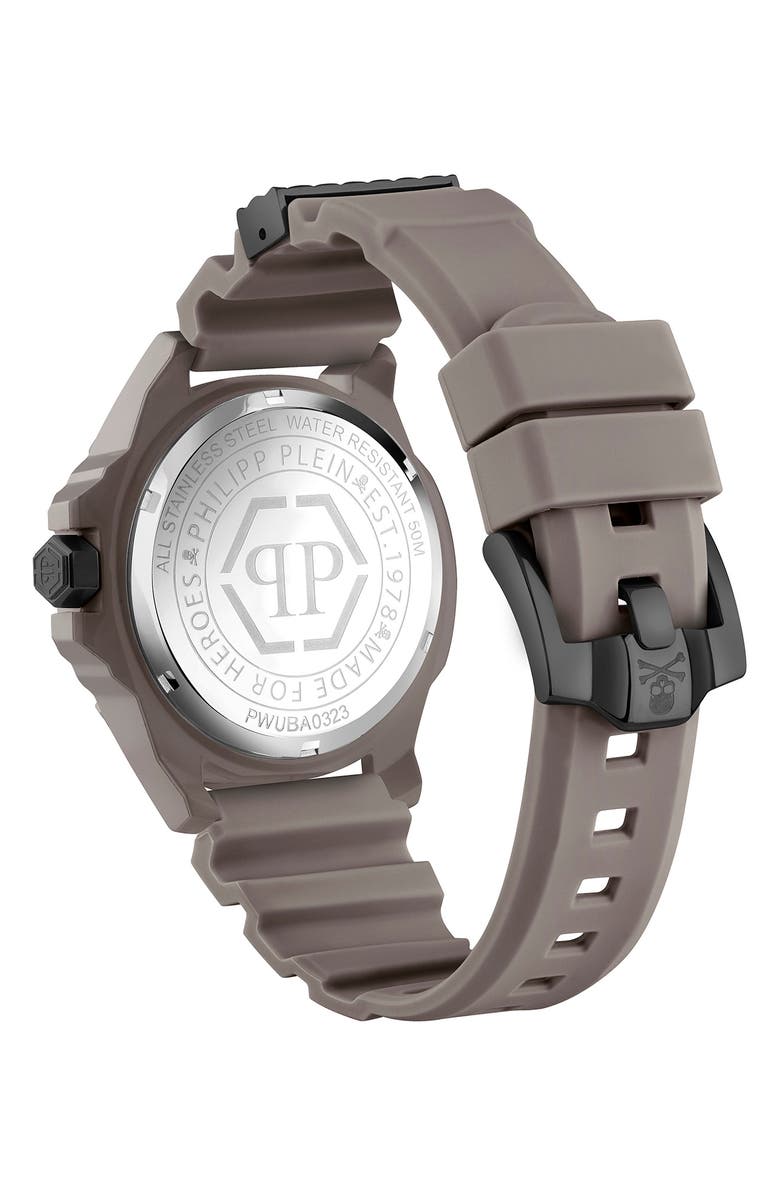 PHILIPP PLEIN The $kull Silicone Strap Watch, 44mm, Alternate, color, Taupe Grey Eco Ceramic