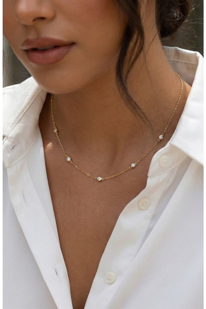Dainty Crystal Station Necklace, Alternate, color, Gold