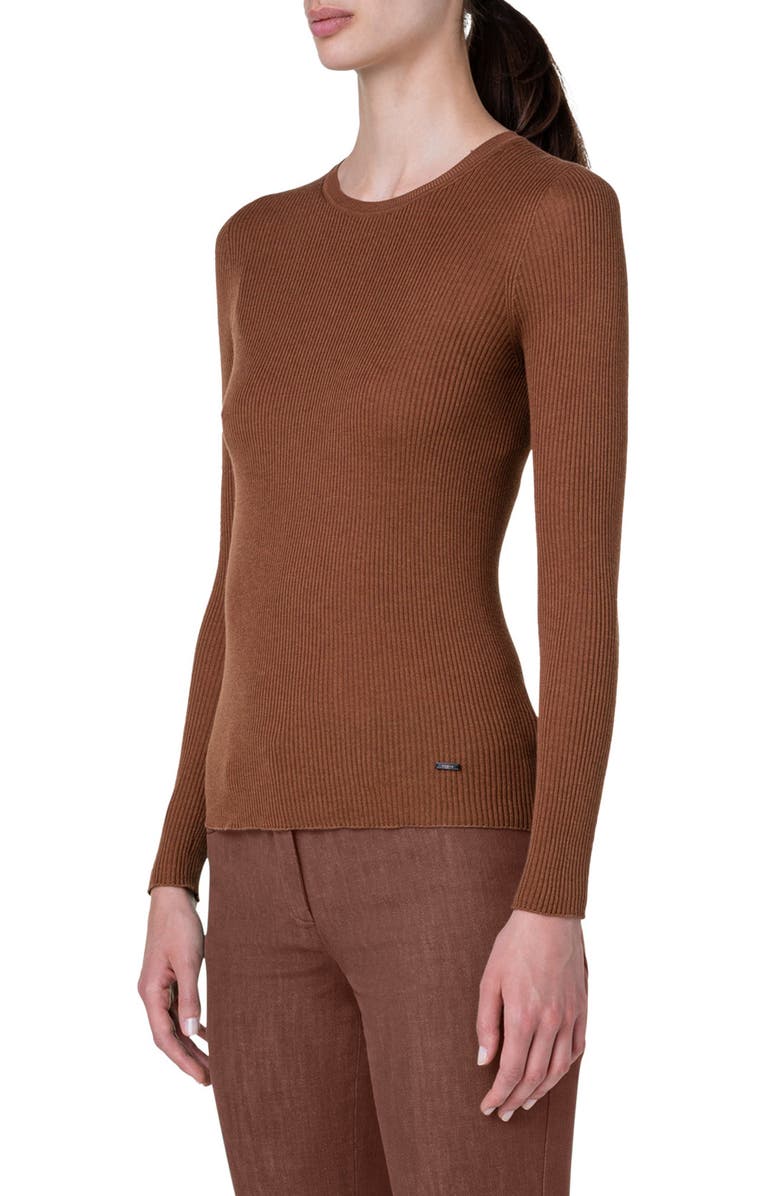 Akris Rib Silk & Cotton Crewneck Sweater, Alternate, color, 