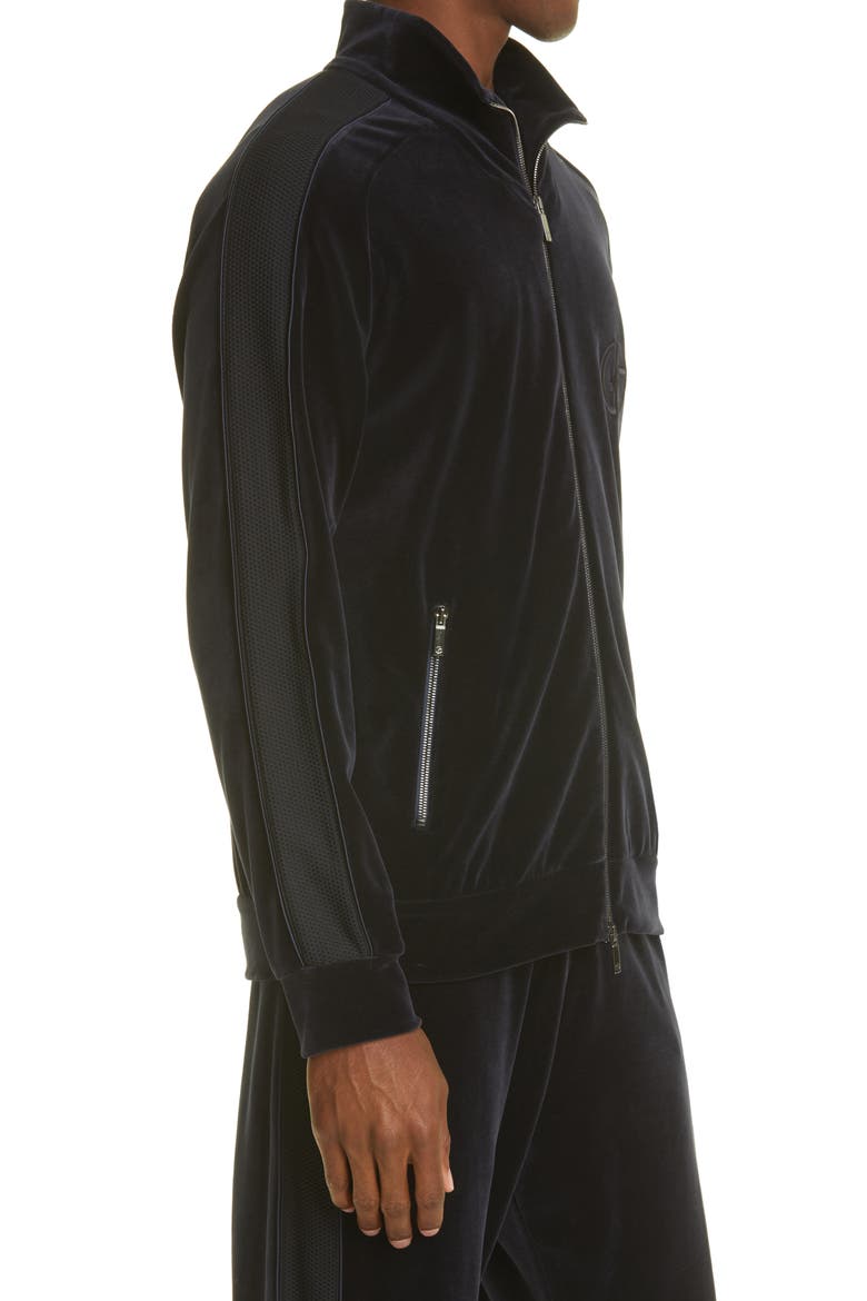 Monogram Logo Velvet Track Jacket, Alternate, color, BLACK