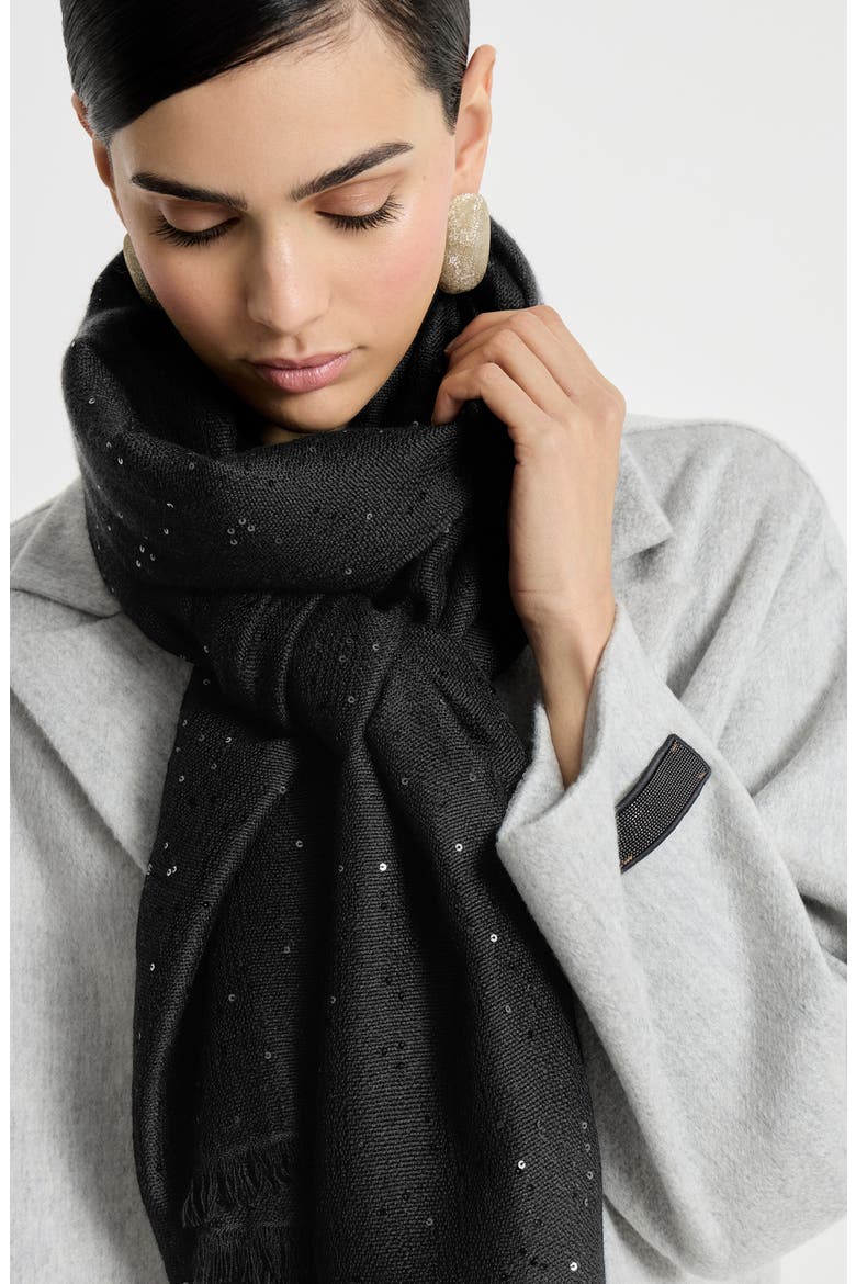 Cashmere and silk Diamond yarn scarf, Alternate, color, Black