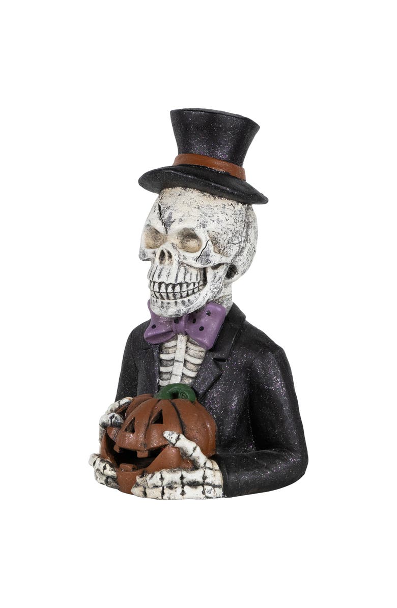 Northlight LED Lighted Skeleton with Jack-O-Lantern Halloween Decoration - 23.5", Alternate, color, White