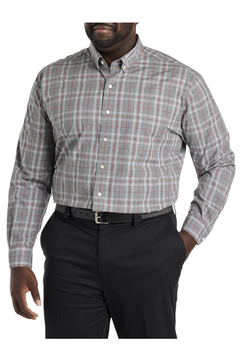 Big & Tall Heathered Large Plaid Sport Shirt, Main, color, GREY