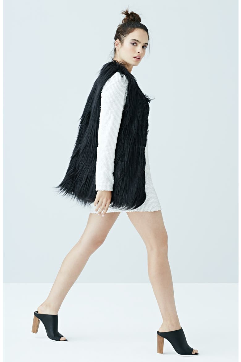 'Double Time' Faux Fur Vest, Alternate, color, BLACK