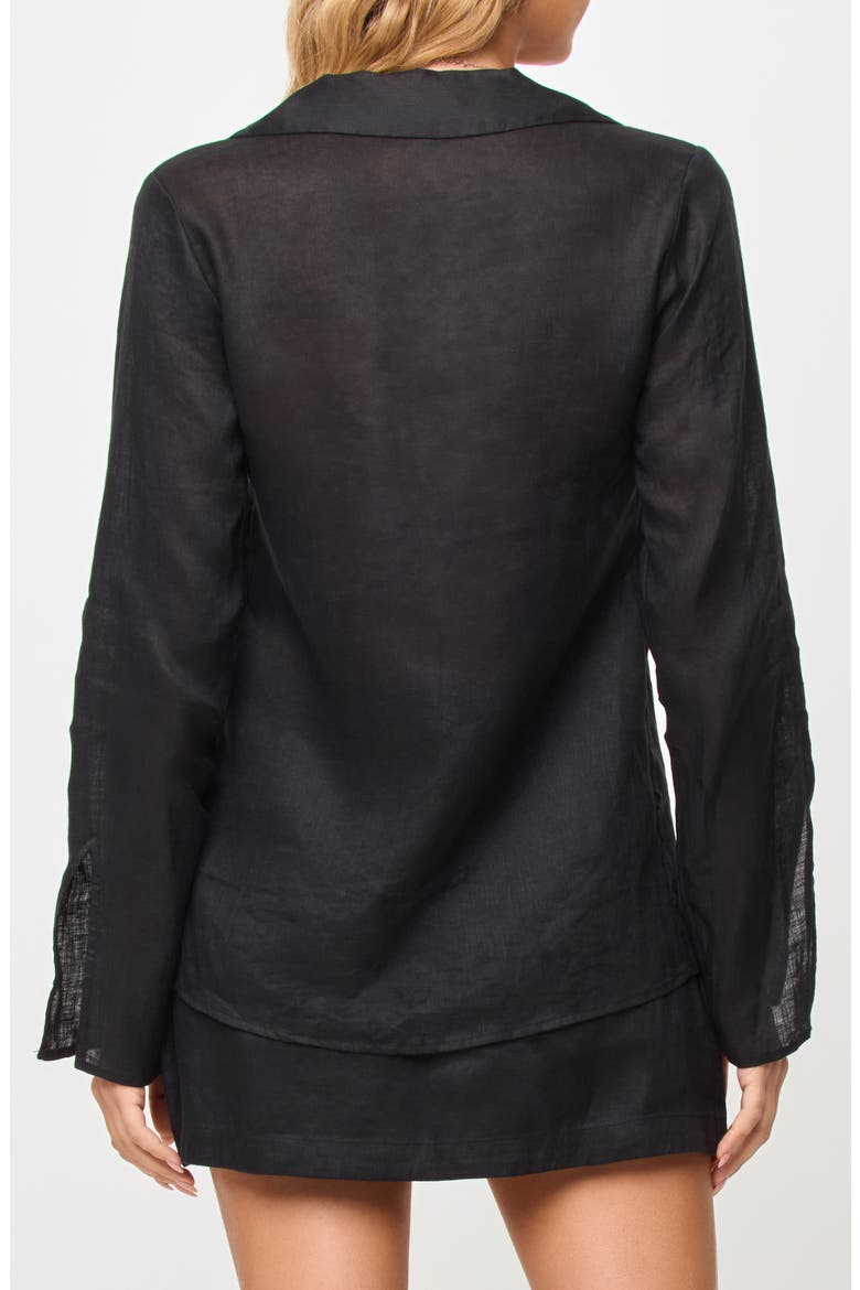Venice Tie Front Linen Cover-Up Shirt, Alternate, color, BLACK