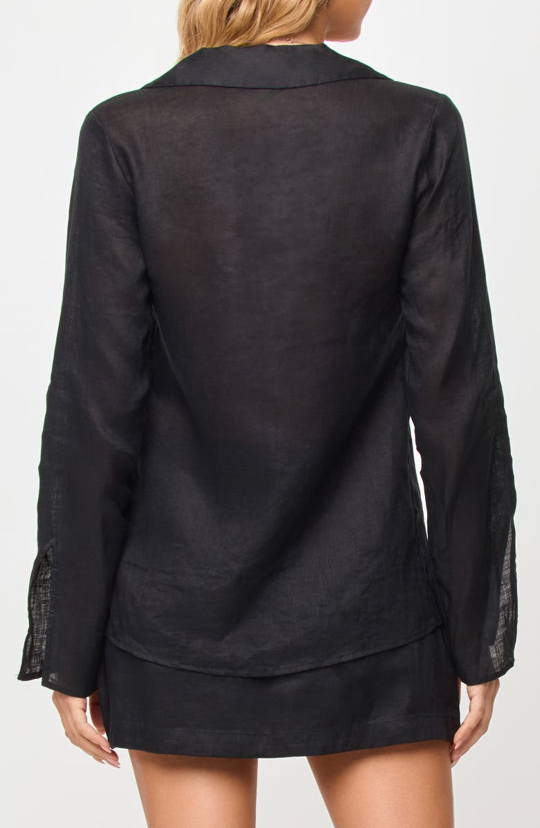 LSPACE Venice Tie Front Linen Cover-Up Shirt, Alternate, color, Black