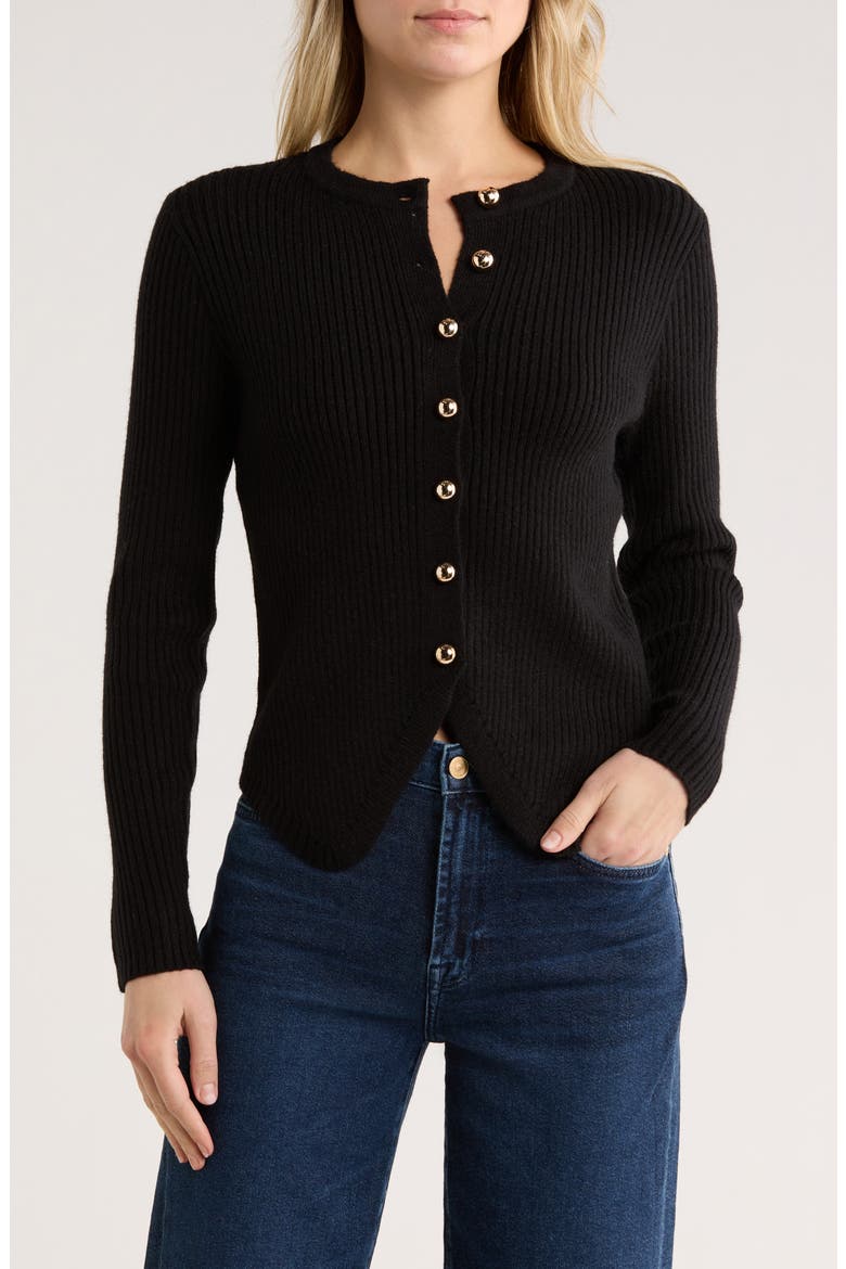 Cutaway Rib Cardigan, Main, color, BLACK