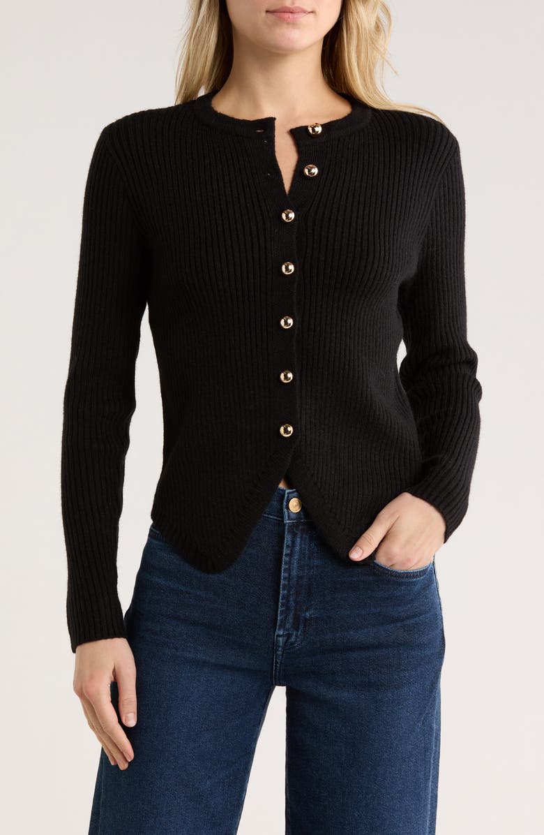 Elodie Cutaway Rib Cardigan, Main, color, Black