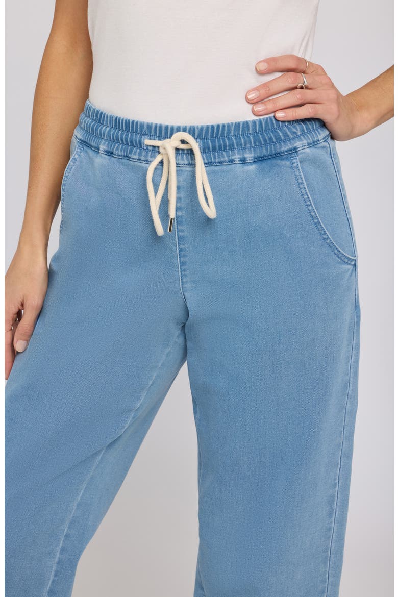 Drawstring Relaxed Knit Denim Pants, Alternate, color, LIGHT INDIGO
