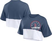 FANATICS Women's Fanatics Branded Navy/White Boston Red Sox Color Split Boxy Cropped T-Shirt