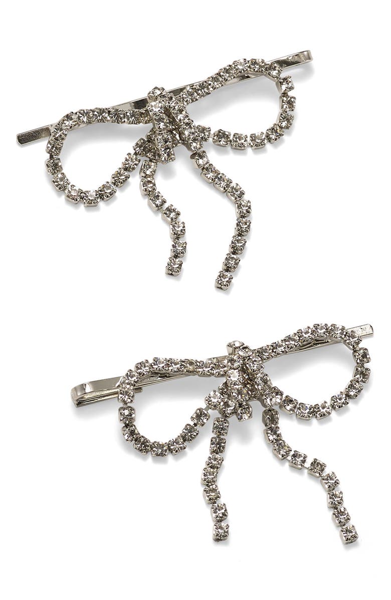 LELET NY Jodie 2-Pack Crystal Bow Bobby Pins, Main, color,