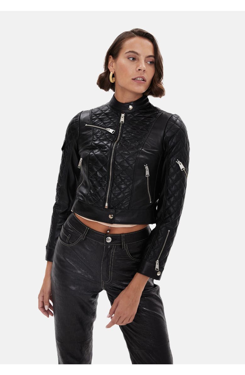 Furniq UK Ann Leather Jacket, Alternate, color, Black