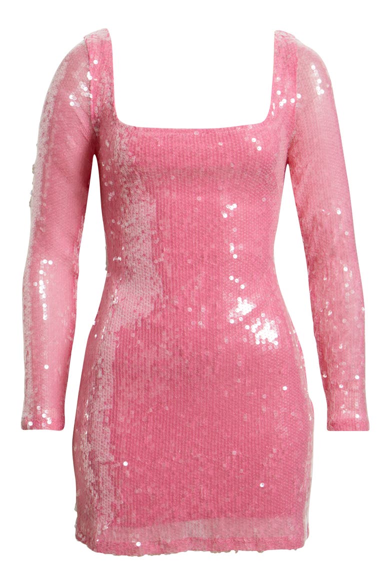 Sequin Open Back Long Sleeve Cocktail Minidress, Alternate, color, PINK