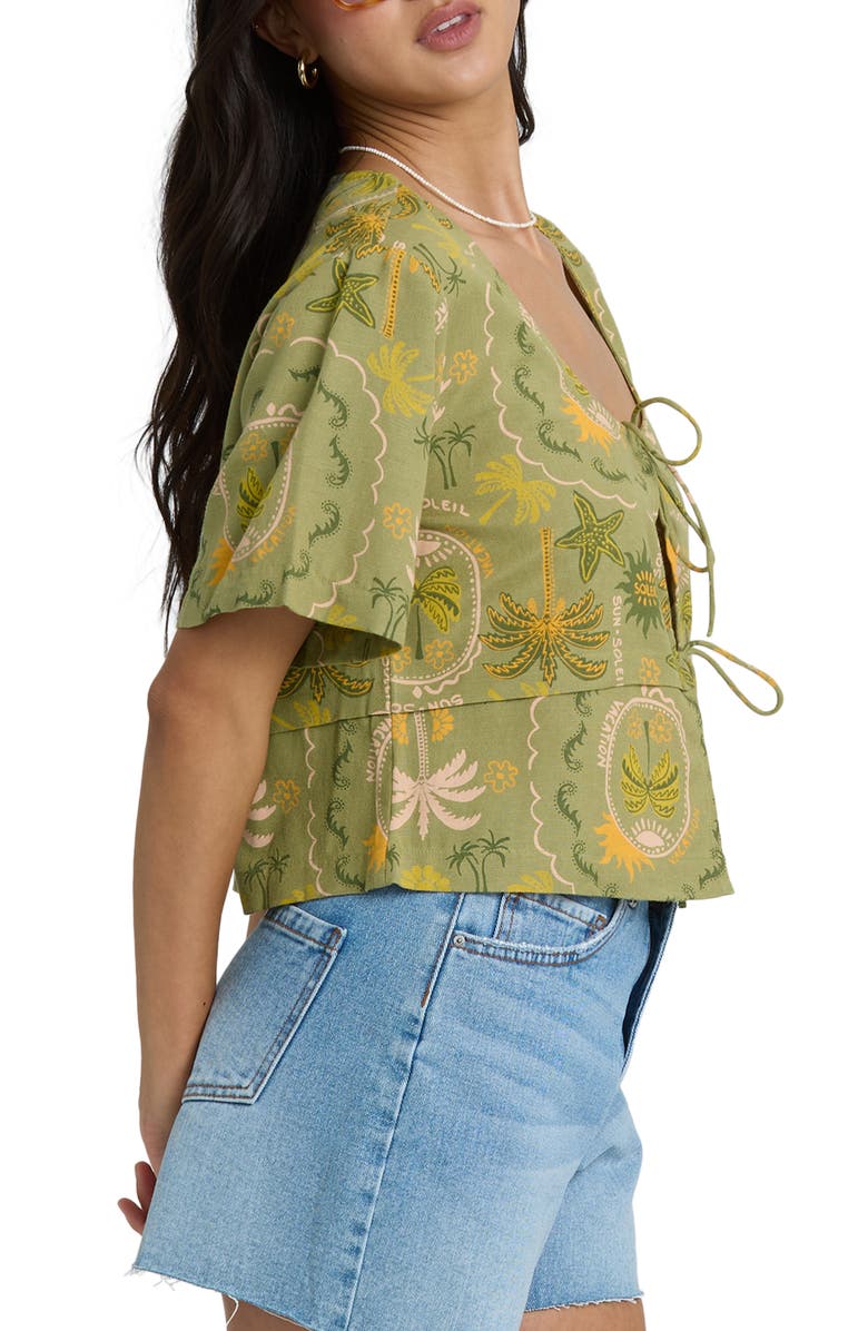 Billabong Totally Tropic Tie Front Top, Alternate, color, Cedar