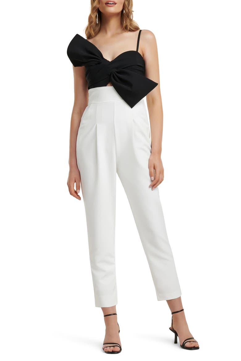 Two-Tone Bow Bodice Jumpsuit, Main, color, BLACK/ WHITE
