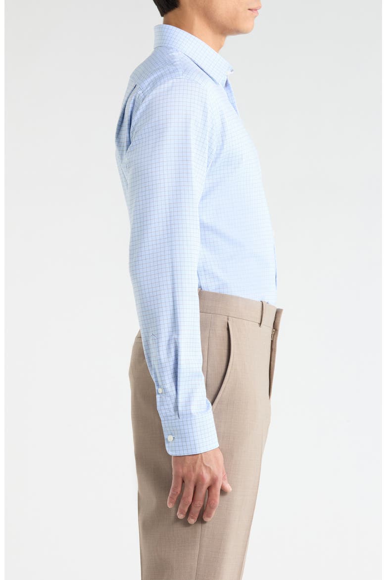 Trim Fit Check Premium Non Iron Cotton Dress Shirt, Alternate, color, BLUE STEFANO GRID