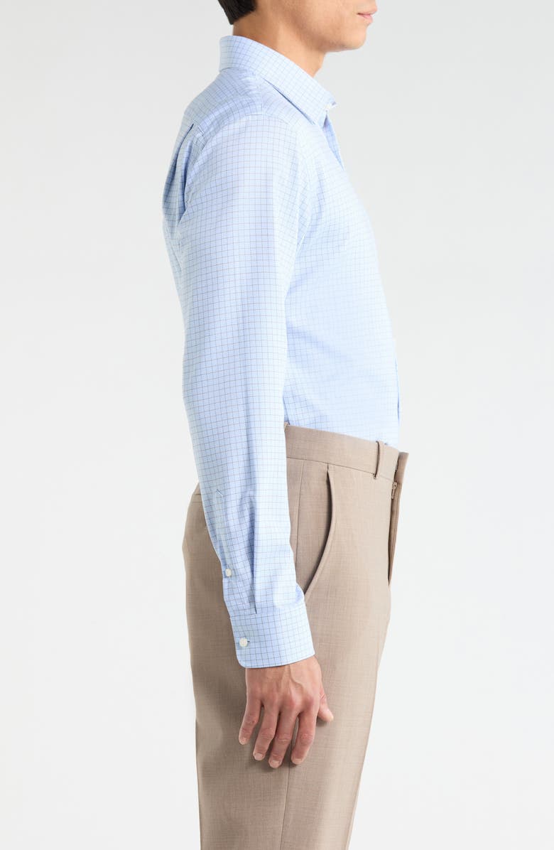 Nordstrom Trim Fit Check Premium Non Iron Cotton Dress Shirt, Alternate, color, Blue Stefano Grid