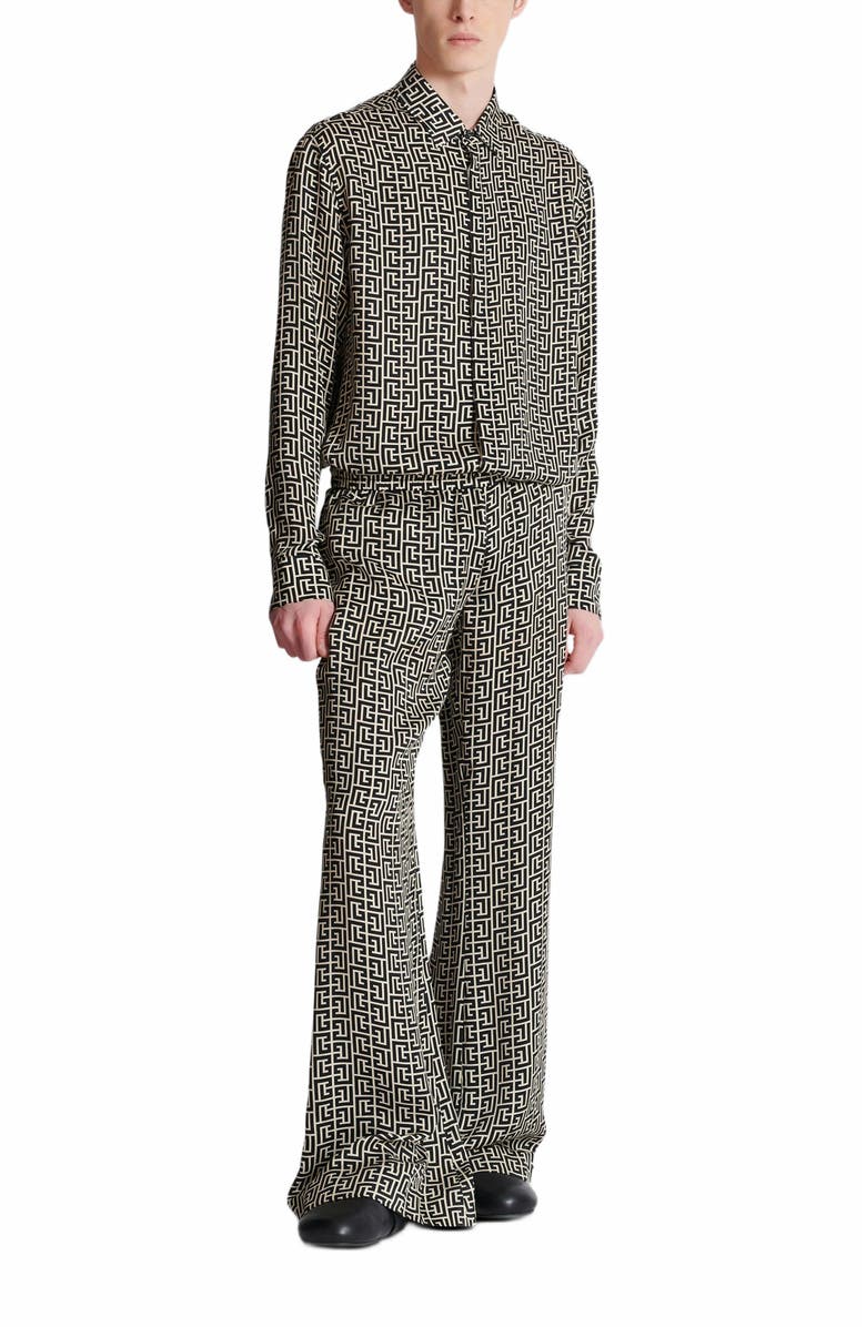 Balmain Monogrammed Flowing Trousers, Alternate, color, Black