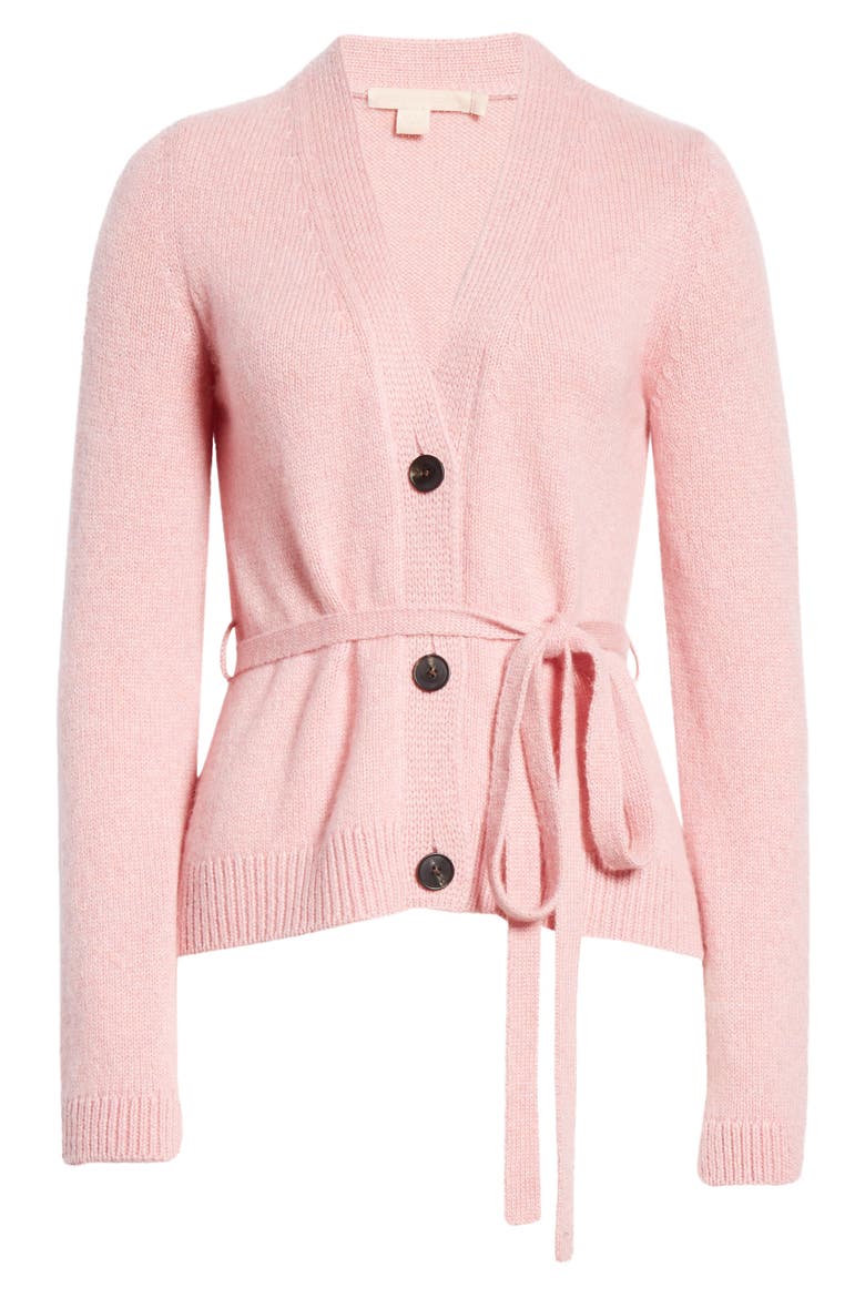 Belted V-Neck Cashmere Cardigan, Alternate, color, DARK PINK