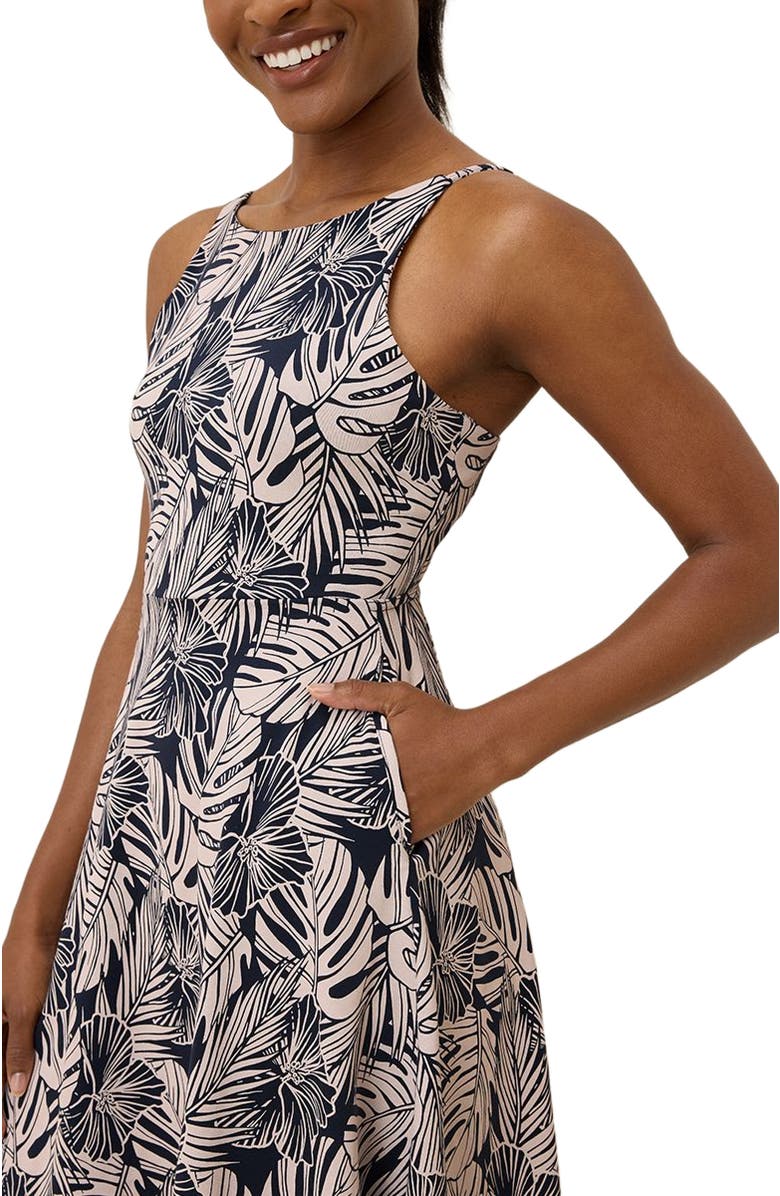 Pact Organic Cotton Fit & Flare Twist Back Dress, Alternate, color, Midnight Blue Palms