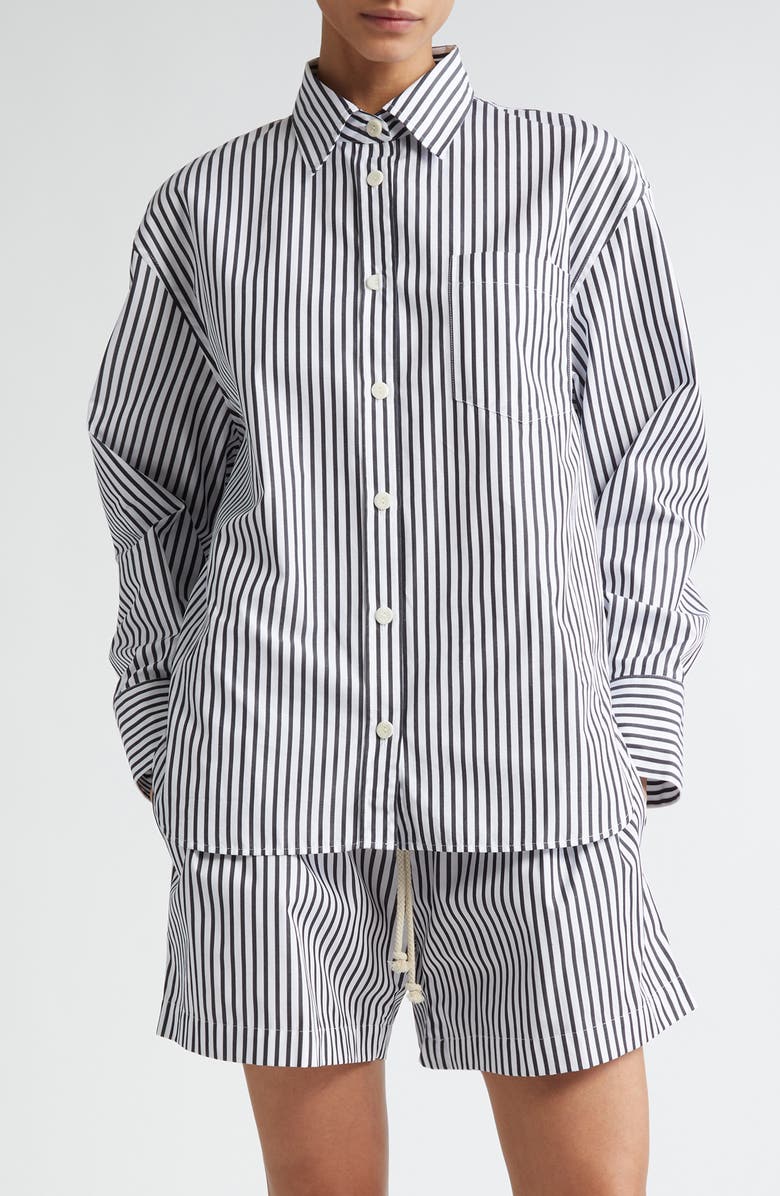 Maria McManus Stripe Oversize Organic Cotton Poplin Button-Up Shirt, Main, color,